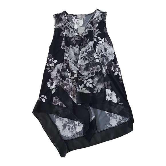 LAURA Blouse Tunic Tank Tee Shirt Medium US M Sleeveless V-Neck Floral Black - Picture 10 of 10